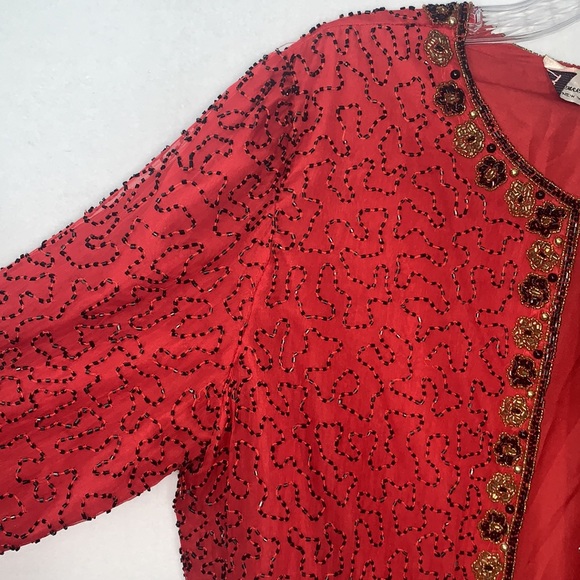 Vintage Laurence Kazer New York Red Beaded Jacket Medium - Picture 3 of 8